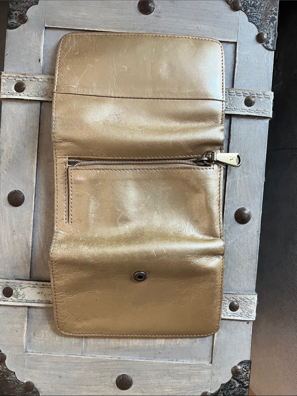 HOBO Metallic Taupe Leather Card Wallet - Picture 13 of 15
